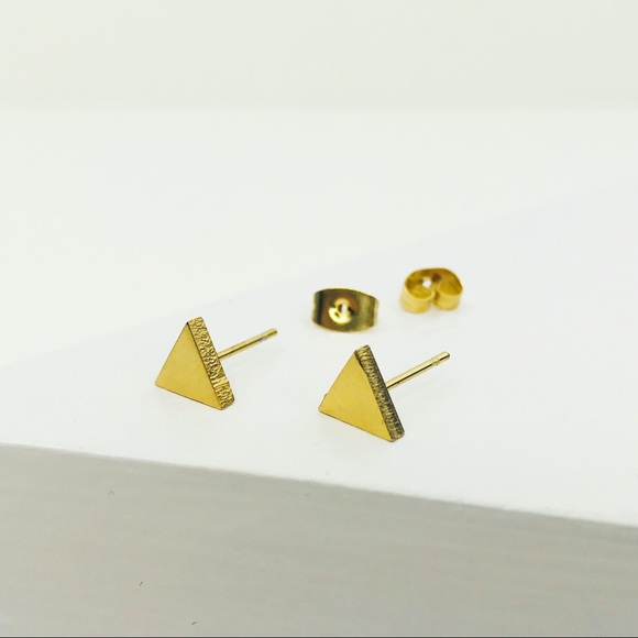 RESTOCKED Gold Triangle Studs - Picture 2 of 8